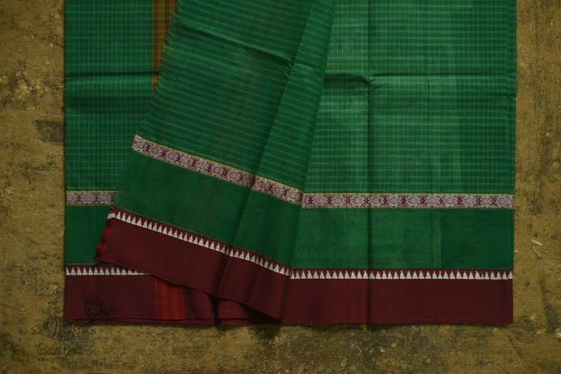 shop handloom narayanpet cotton saree with Big Border - Green with Red Border