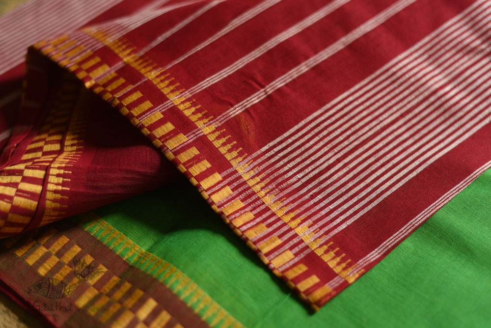 shop Handwoven narayanpet Pure Cotton green saree 