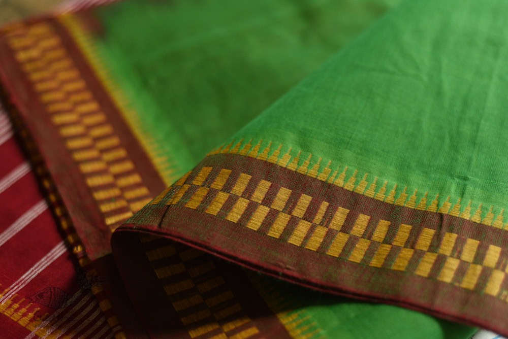 shop Handwoven narayanpet Pure Cotton green saree 