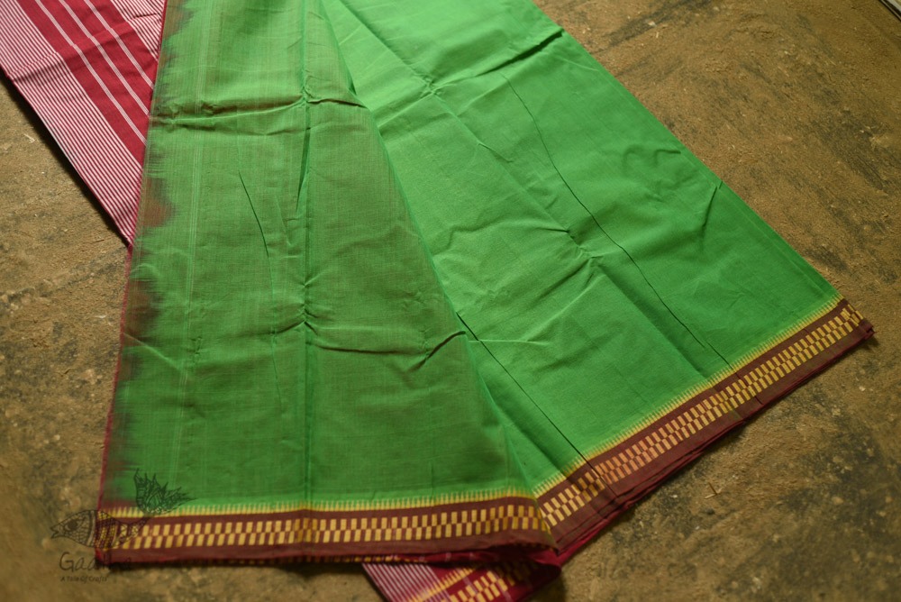 shop Handwoven narayanpet Pure Cotton green saree 
