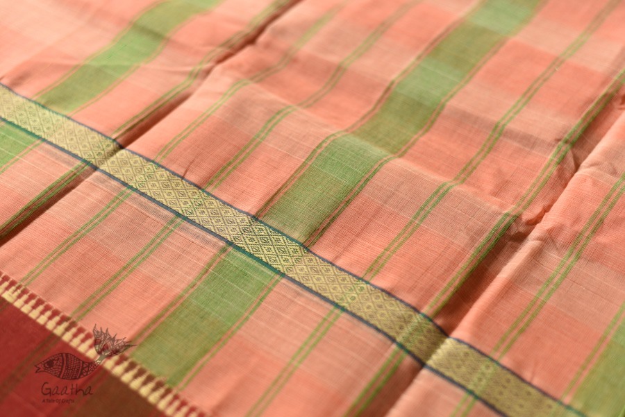 shop handwoven narayanpet cotton Saree - Peach