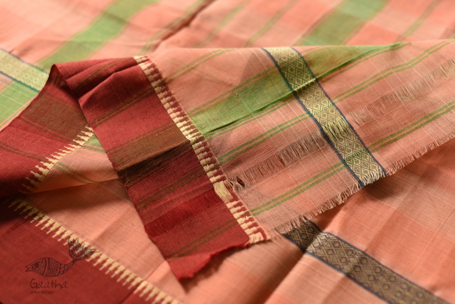 shop handwoven narayanpet cotton Saree - Peach