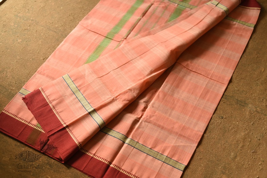 shop handwoven narayanpet cotton Saree - Peach