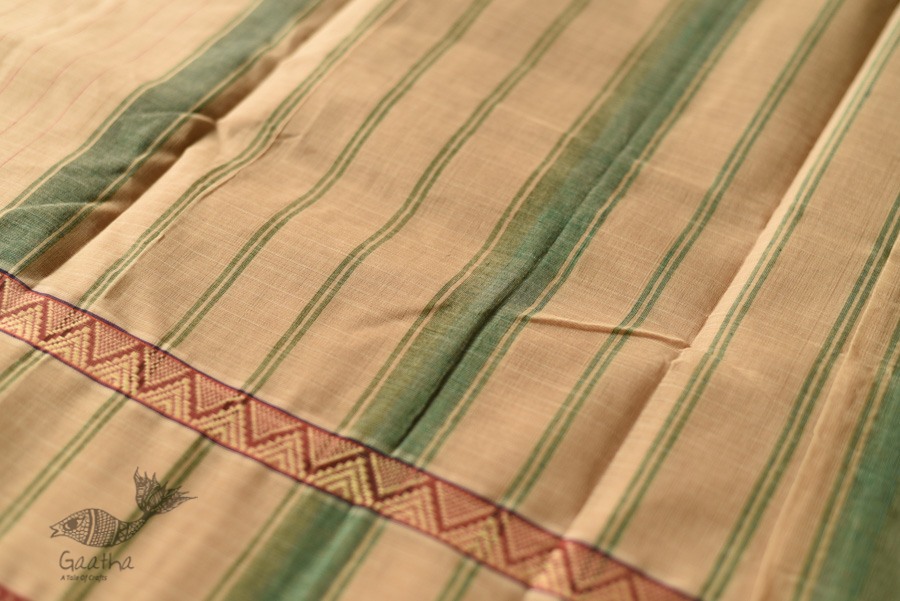 shop Narayanpet Beige Checks Saree - Handwoven Cotton