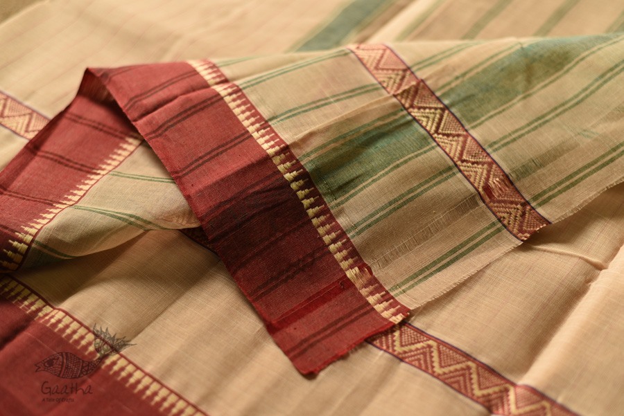 shop Narayanpet Beige Checks Saree - Handwoven Cotton