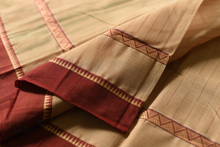 shop Narayanpet Beige Checks Saree - Handwoven Cotton