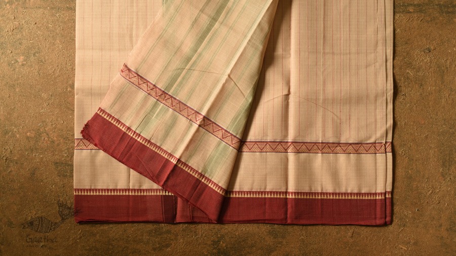 shop Narayanpet Beige Checks Saree - Handwoven Cotton