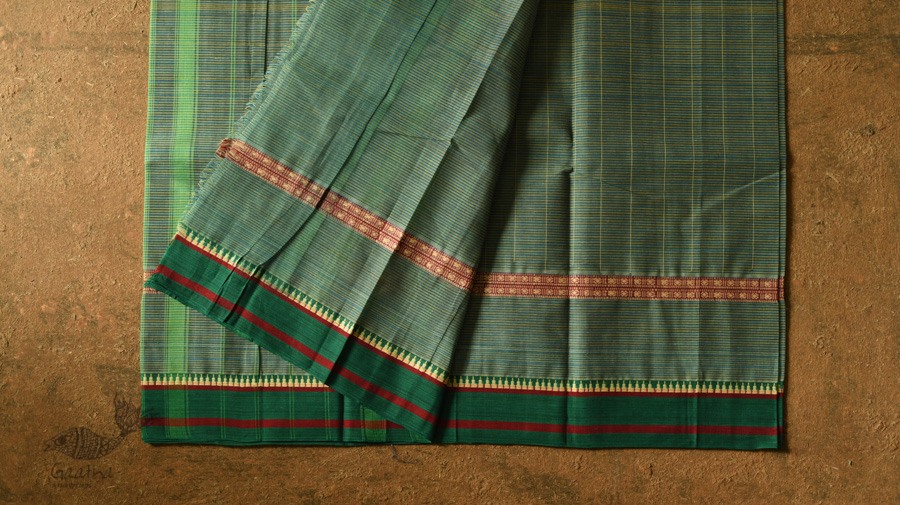 shop Narayanpet Handloom Cotton Bottle Green Checks Saree