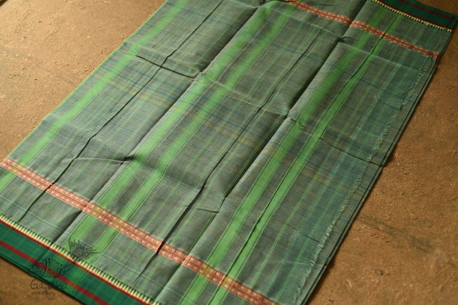 shop Narayanpet Handloom Cotton Bottle Green Checks Saree