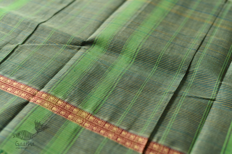 shop Narayanpet Handloom Cotton Bottle Green Checks Saree