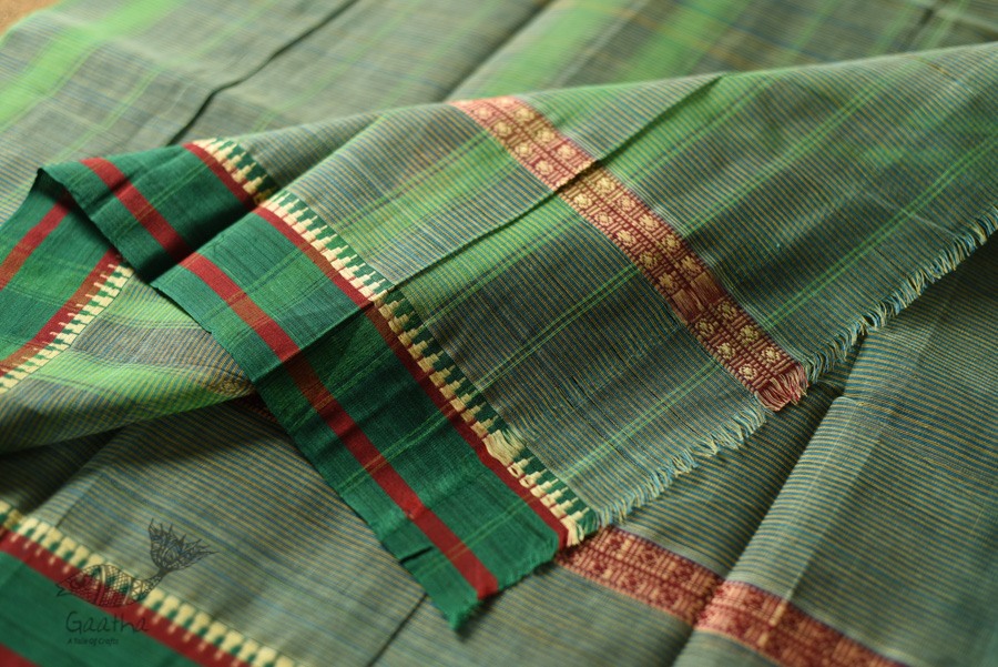 shop Narayanpet Handloom Cotton Bottle Green Checks Saree