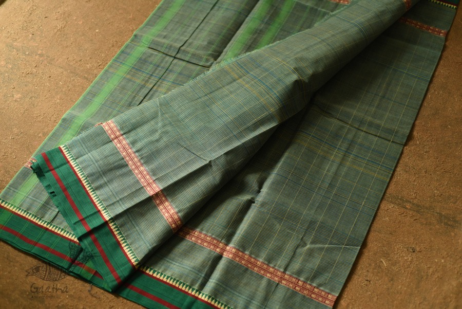 shop Narayanpet Handloom Cotton Bottle Green Checks Saree