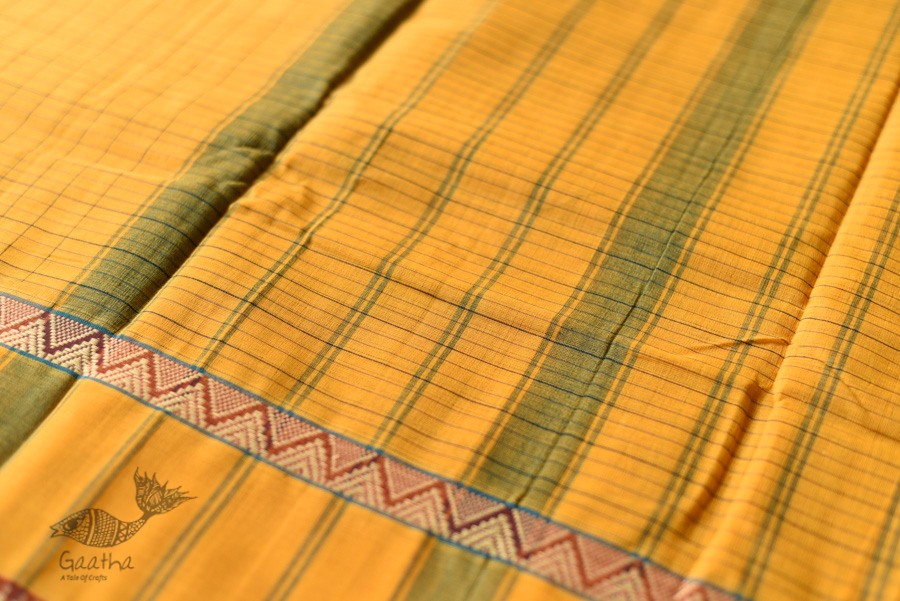 shop Narayanpet Handloom Cotton Yellow Saree With Red Border