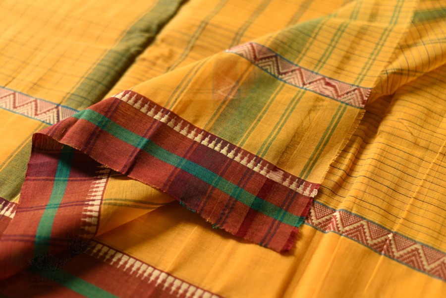 shop Narayanpet Handloom Cotton Yellow Saree With Red Border