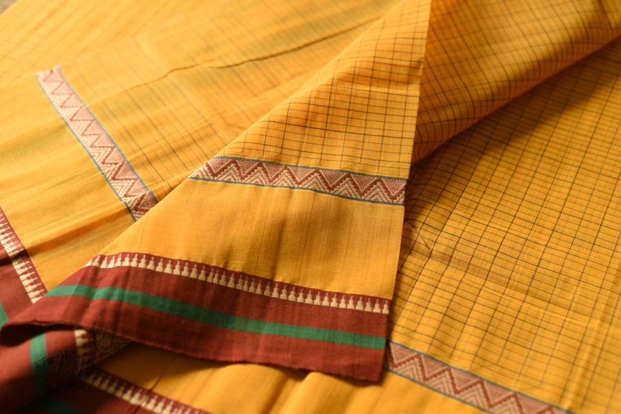 shop Narayanpet Handloom Cotton Yellow Saree With Red Border