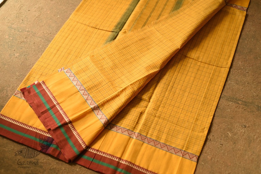 shop Narayanpet Handloom Cotton Yellow Saree With Red Border