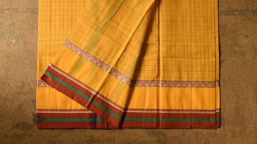 shop Narayanpet Handloom Cotton Yellow Saree With Red Border