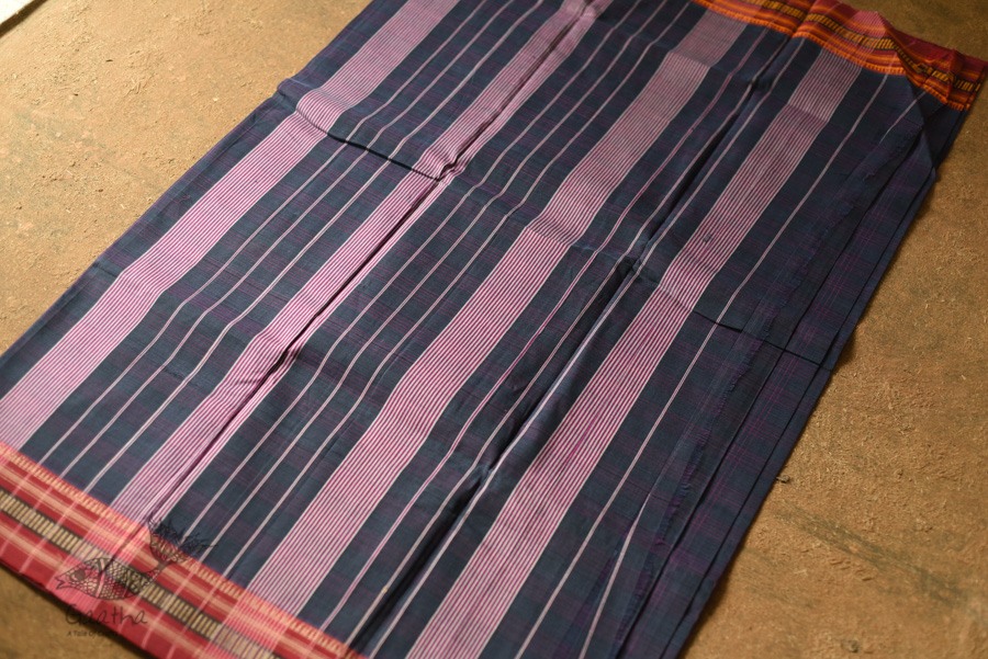 shop Narayanpet Handwoven Navy Blue Checks Saree