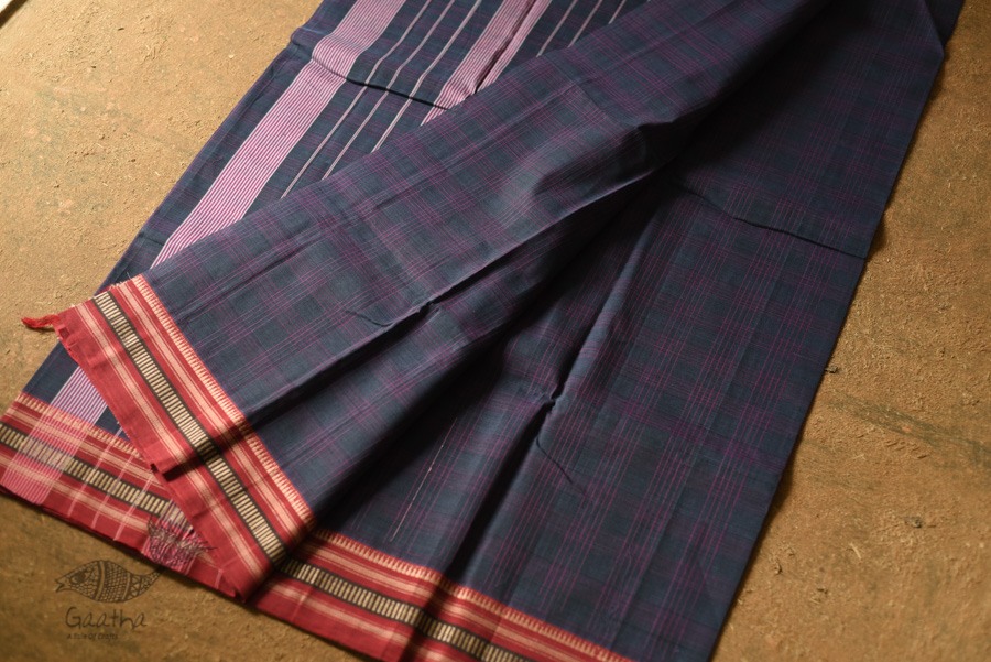 shop Narayanpet Handwoven Navy Blue Checks Saree