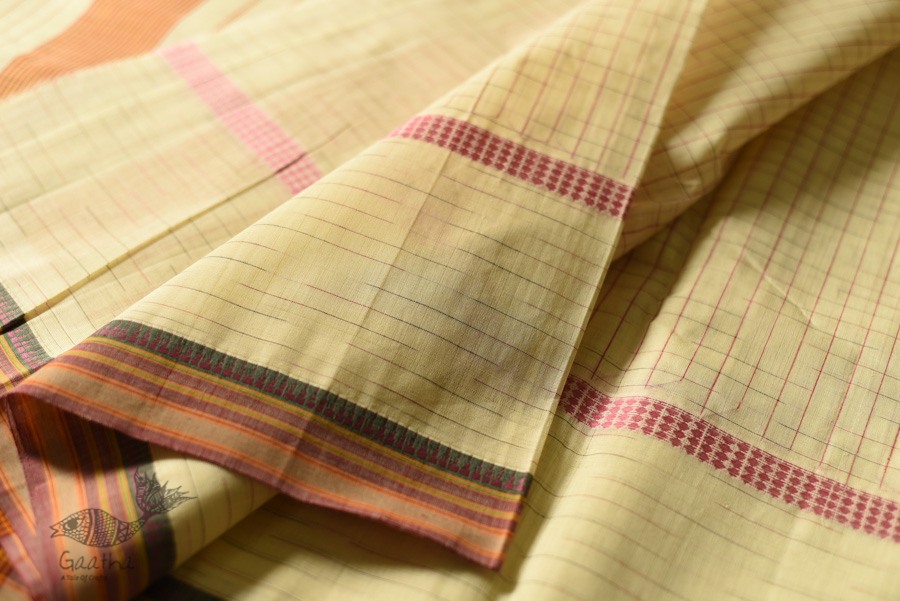 shop handloom narayanpet cotton saree - Light Yellow