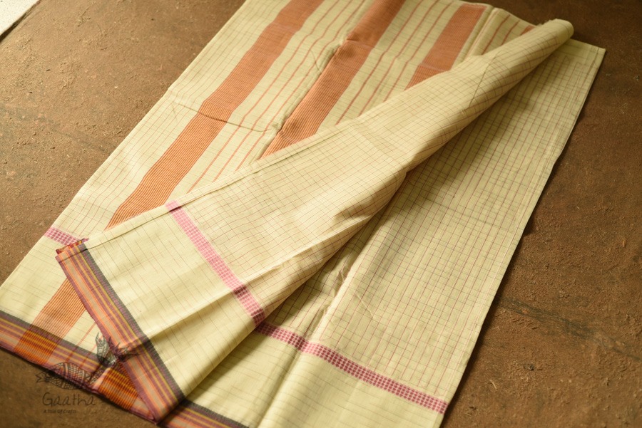 shop handloom narayanpet cotton saree - Light Yellow