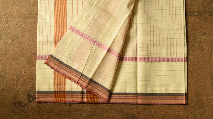 shop handloom narayanpet cotton saree - Light Yellow