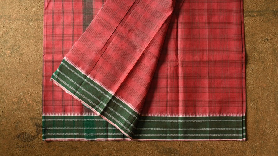 shop handloom narayanpet cotton Carrot Red Saree