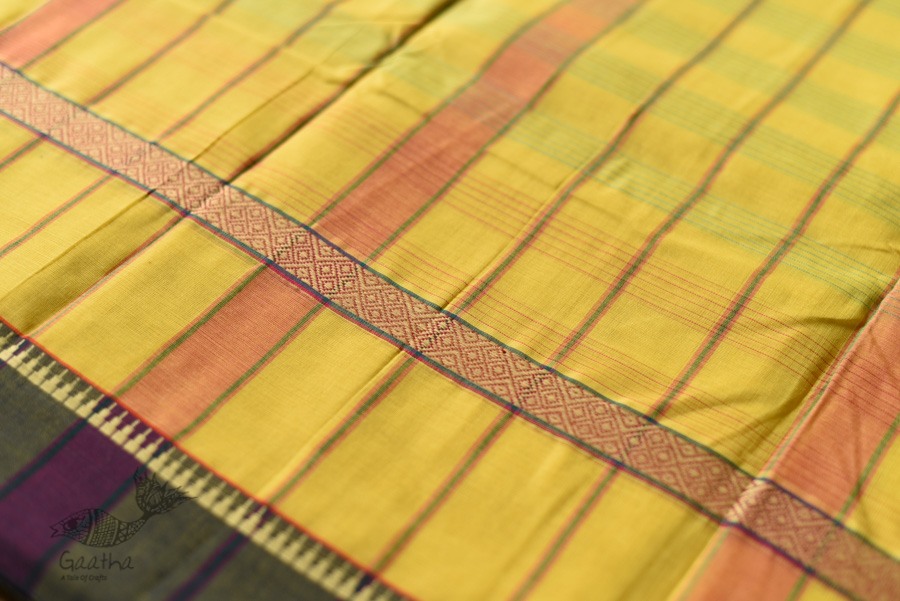 shop Narayanpet Handwoven Yellow Saree With Green Border