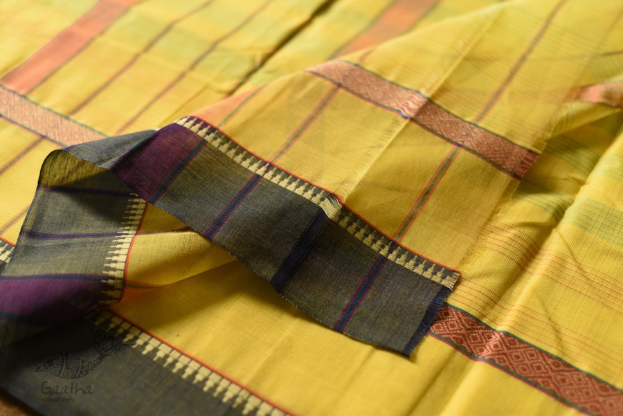 shop Narayanpet Handwoven Yellow Saree With Green Border