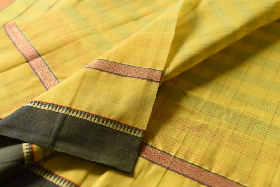 shop Narayanpet Handwoven Yellow Saree With Green Border