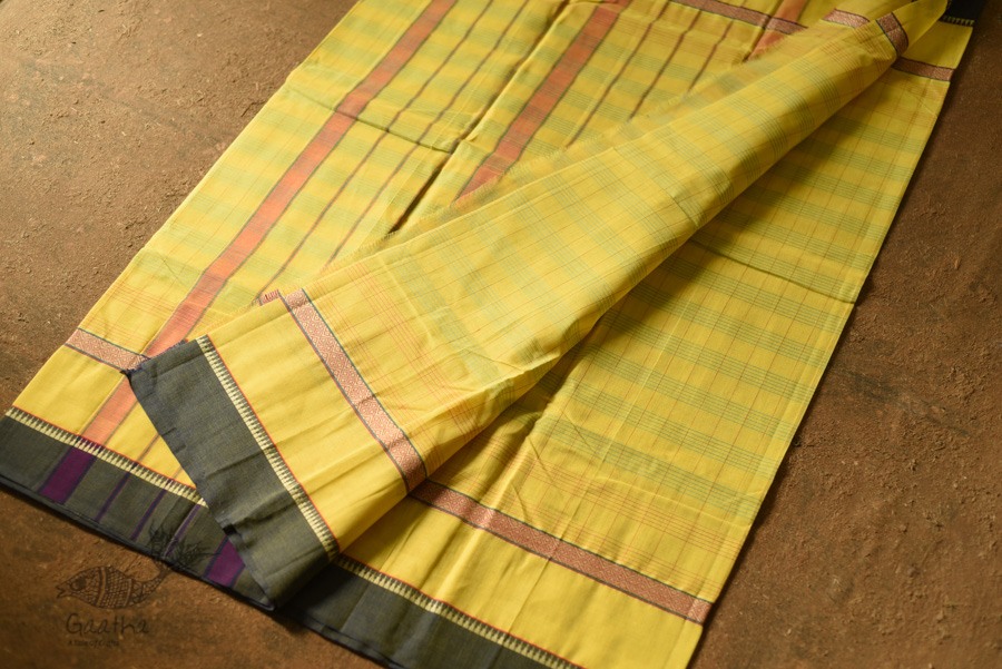 shop Narayanpet Handwoven Yellow Saree With Green Border