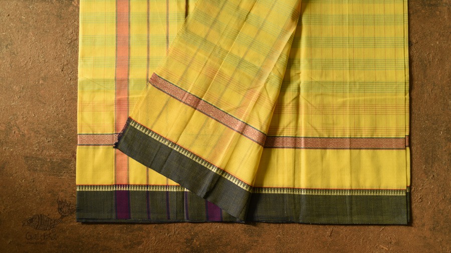 shop Narayanpet Handwoven Yellow Saree With Green Border