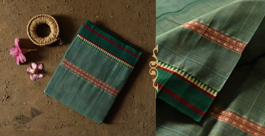 shop Narayanpet Handloom Cotton Bottle Green Checks Saree