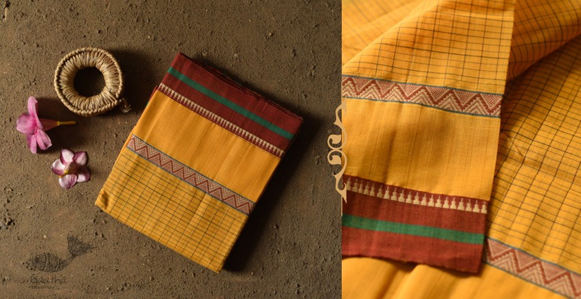 shop Narayanpet Handloom Cotton Yellow Saree With Red Border