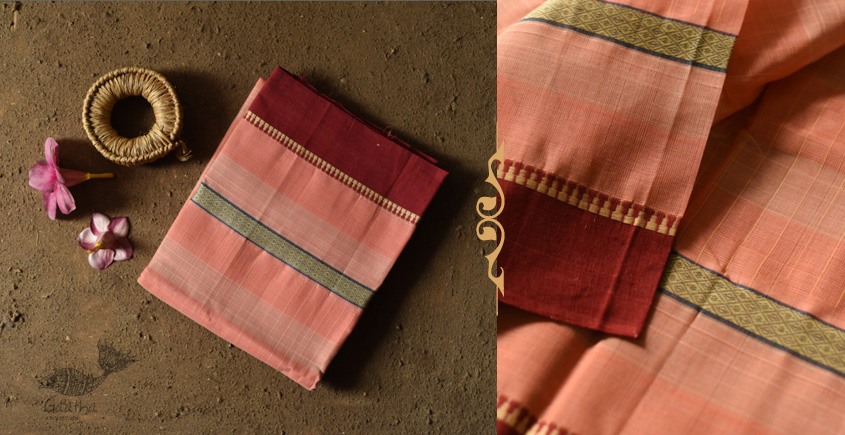 shop handwoven narayanpet cotton Saree - Peach