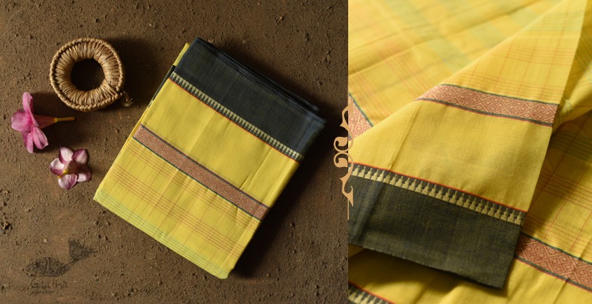 shop Narayanpet Handwoven Yellow Saree With Green Border