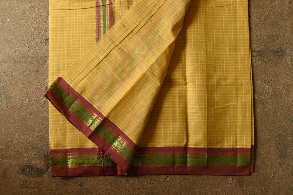 shop Narayanpet Yellow Saree - Handwoven Cotton