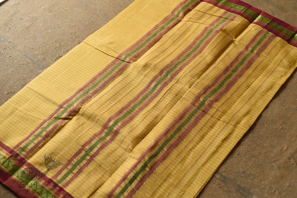 shop Narayanpet Yellow Saree - Handwoven Cotton