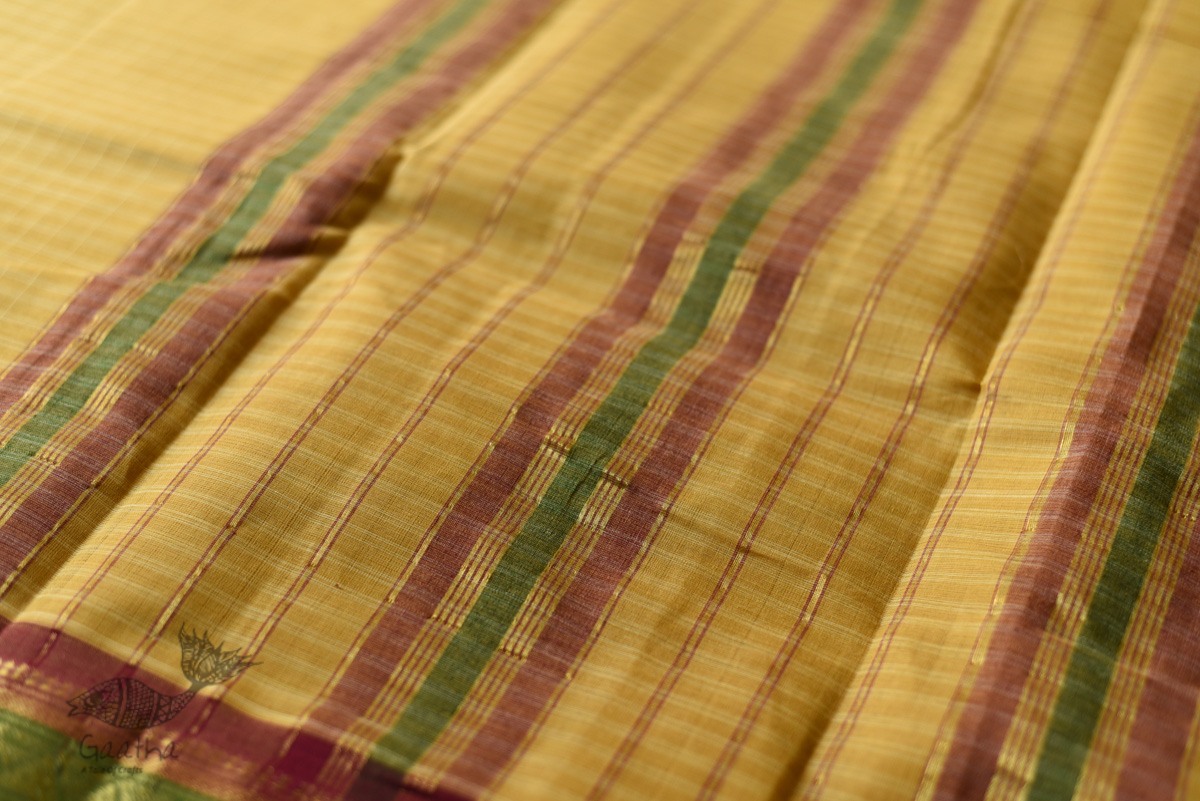 shop Narayanpet Yellow Saree - Handwoven Cotton