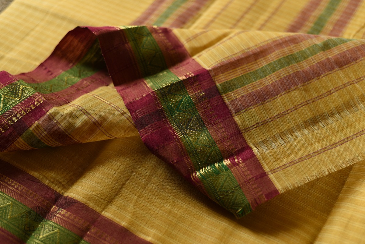 shop Narayanpet Yellow Saree - Handwoven Cotton