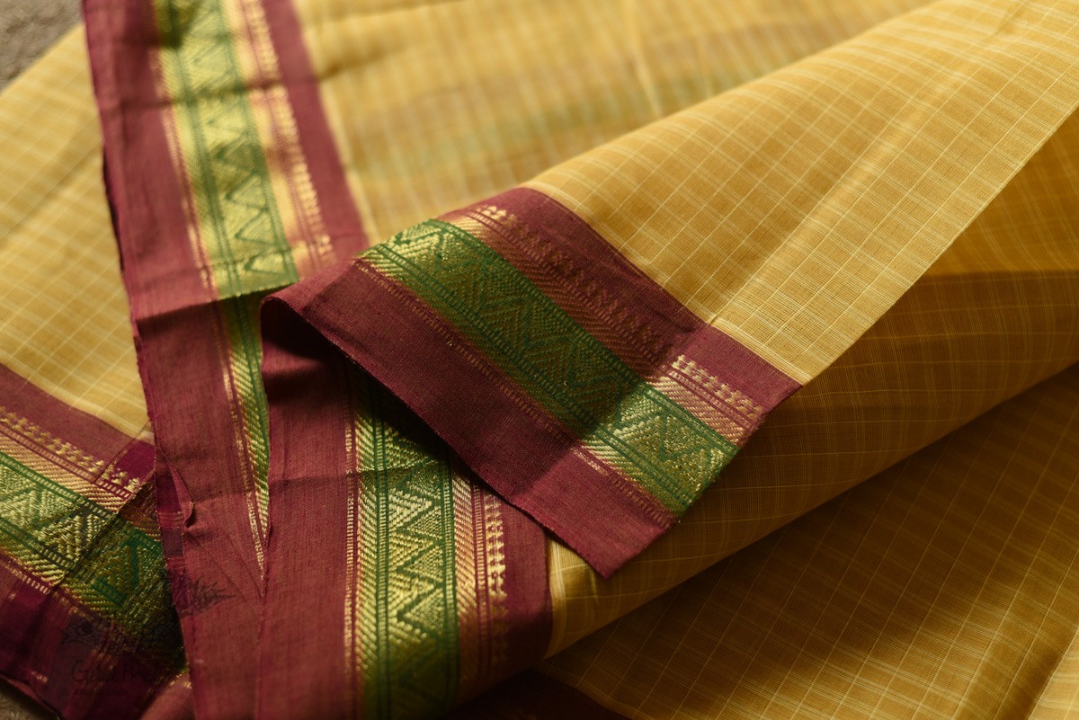 shop Narayanpet Yellow Saree - Handwoven Cotton