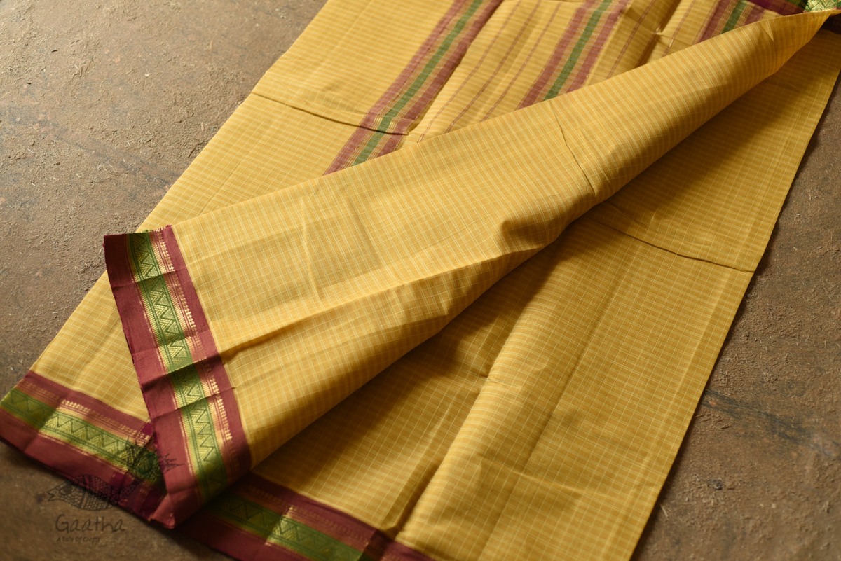 shop Narayanpet Yellow Saree - Handwoven Cotton