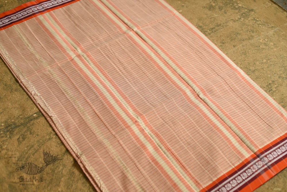 shop Handwoven Narayanpet Cotton Checks Saree with Orange Border