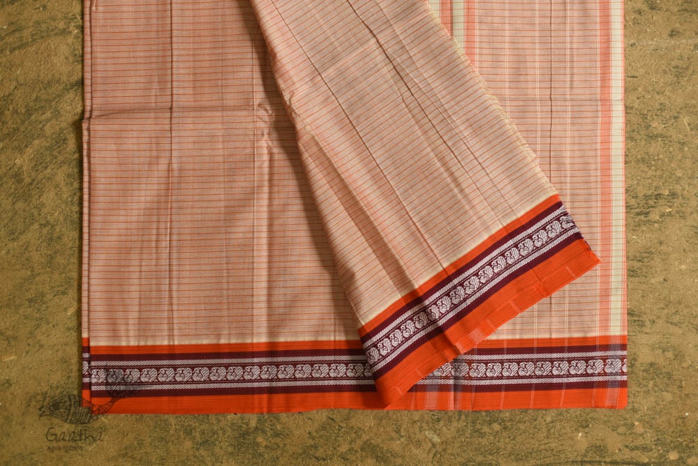 shop Handwoven Narayanpet Cotton Checks Saree with Orange Border