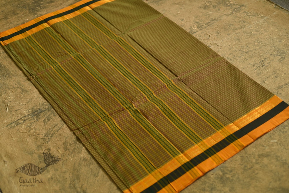 shop pure cotton narayanpet cotton checks Mustard Yellow saree