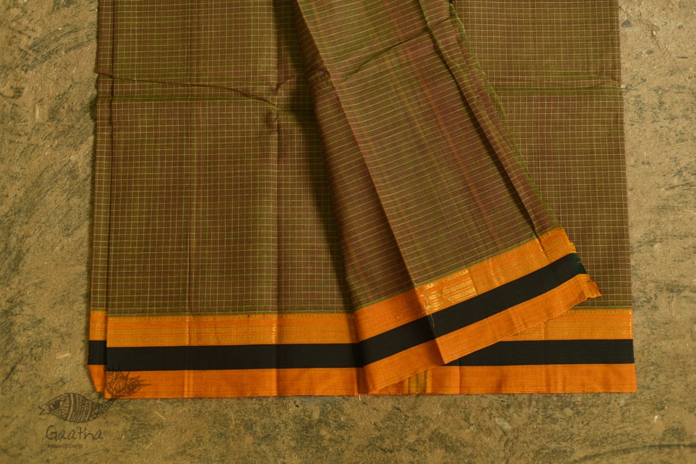 shop pure cotton narayanpet cotton checks Mustard Yellow saree