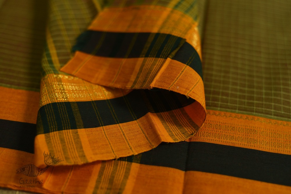 shop pure cotton narayanpet cotton checks Mustard Yellow saree