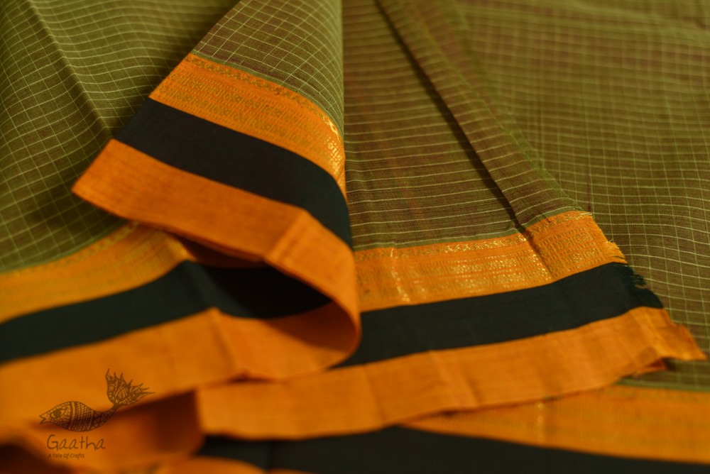 shop pure cotton narayanpet cotton checks Mustard Yellow saree