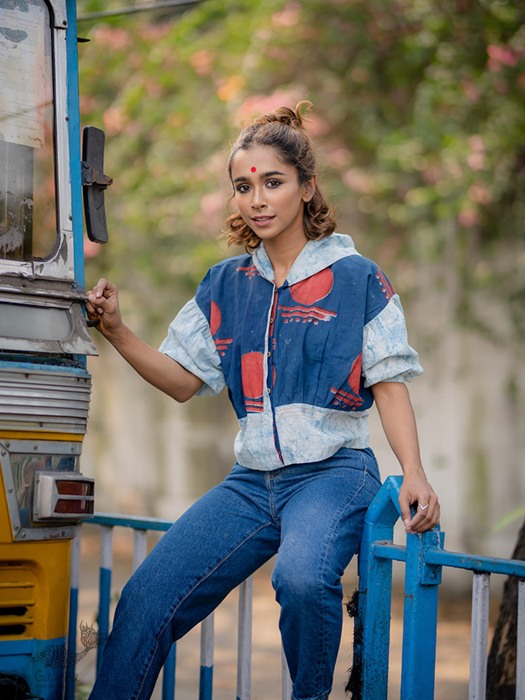 shop Bawra Blouse Top in Dabu Handblock print