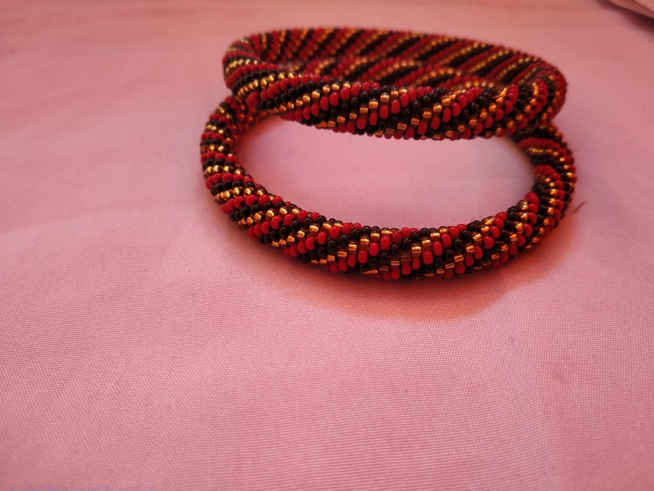 Handmade Bead jewelry ~ Pair of Bangles Red & Black